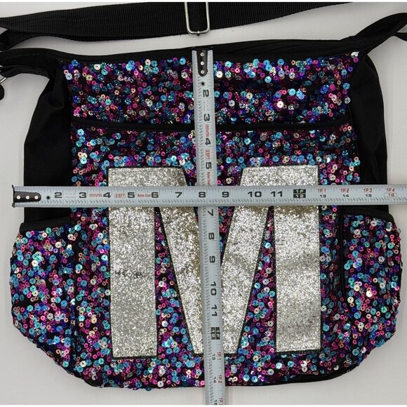 Justice Girls Womens Cross Body Book Bag SEQUIN Backpack Letter Initial M - Picture 6 of 10